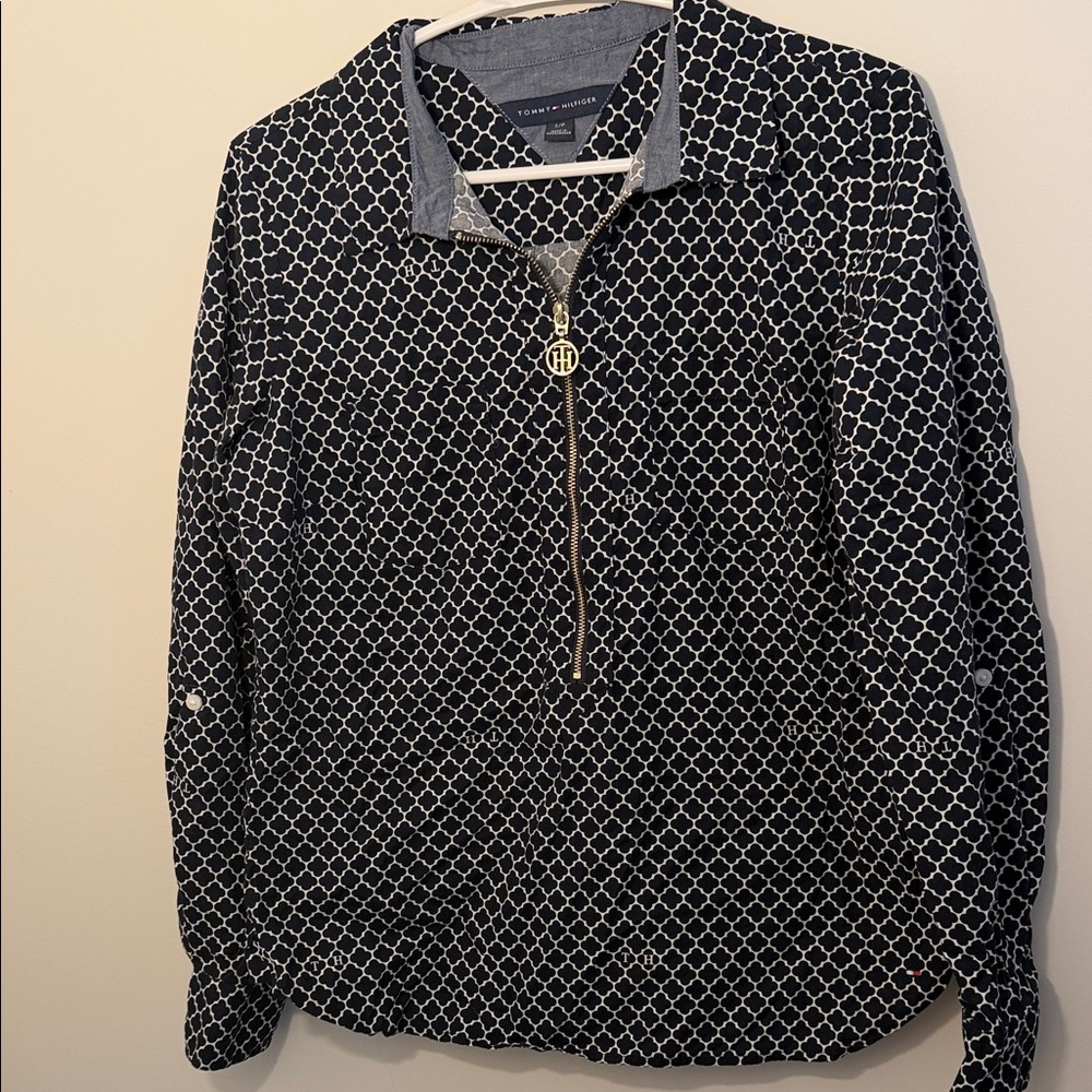 Tommy Hilfiger Navy and White Patterned Jacket